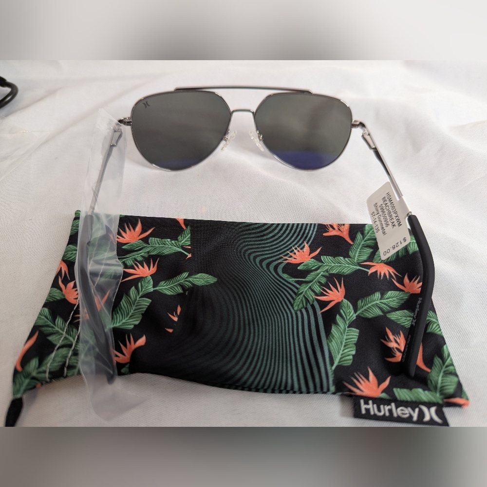 NWT Hurley Men's Beachbreak Shiny Gunmetal Sunglasses with Case - Picture 5 of 6